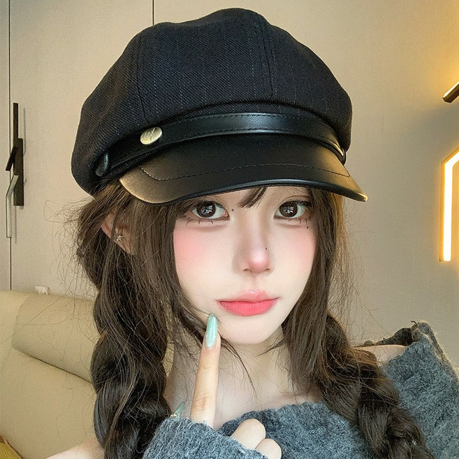英倫風復古條紋八角帽 女款秋冬保暖文藝報童帽
