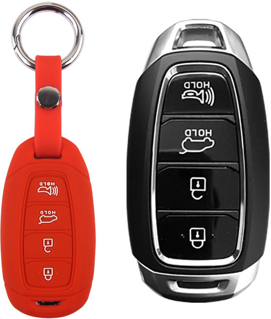더조은셀러 현대 싼타페tm 2018 그랜져ig 신형i30 코나 호환 스마트키 키링+키홀더 실리콘 케이스 key-03 키홀더, 레드