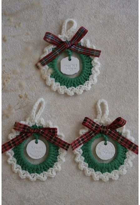 惟心皂手作坊 毛線編織耶誕花圈, 1個, 綠色1入