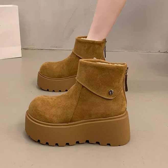 Skyciky 키높이 두꺼운 밑창 보온 눈길 부츠 여성용 겨울철 털안감 숏부츠 면화 신발 ZH-Z8