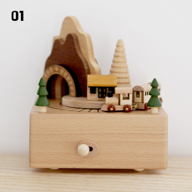 오르골 원목 회전 기차 우드 오르골-옵션01, 01