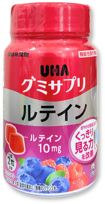 UHA味覺糖 藍莓莓果口味 10mg葉黃素 日本原裝進口, 1個, 葉黃素營養軟糖, 60顆