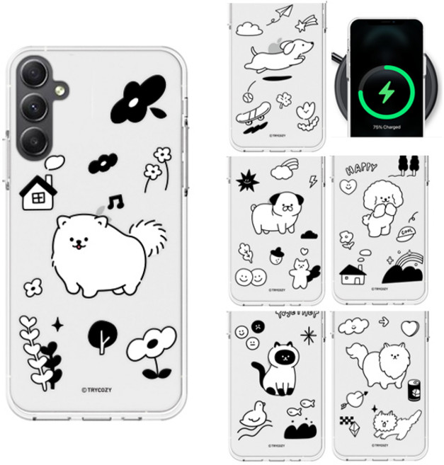 갤럭시버디3 ( A156 ) 냥이멍뭉 패치 투명 젤리 케이스 갤럭시A15 ( A155 ) 댕댕이 멍멍이