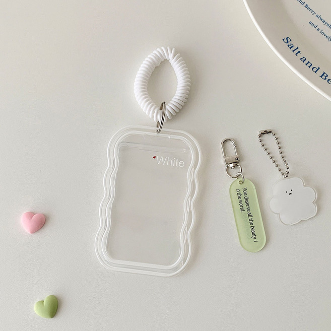 초코링샵 구름 웨이브 포토카드 홀더 키링 교통카드 포카수납열쇠고리1개, 퓨어화이트