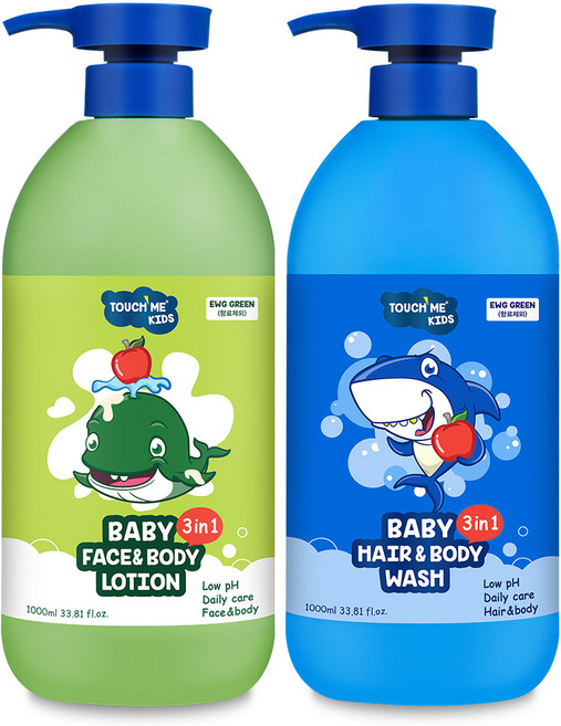 터치미 키즈 대용량 올인원 워시 + 베이비로션, 1세트, 1L