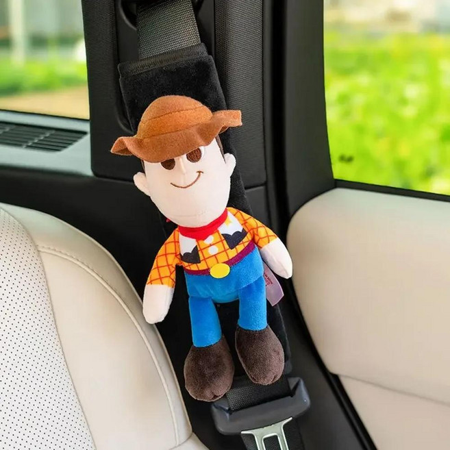 귀여운 토이 우디 버즈 라이트이어 크리에이티브 만화 인형 부드럽고 시트 벨트 어깨 커버 신차, 1개, 색상: 1. Woody