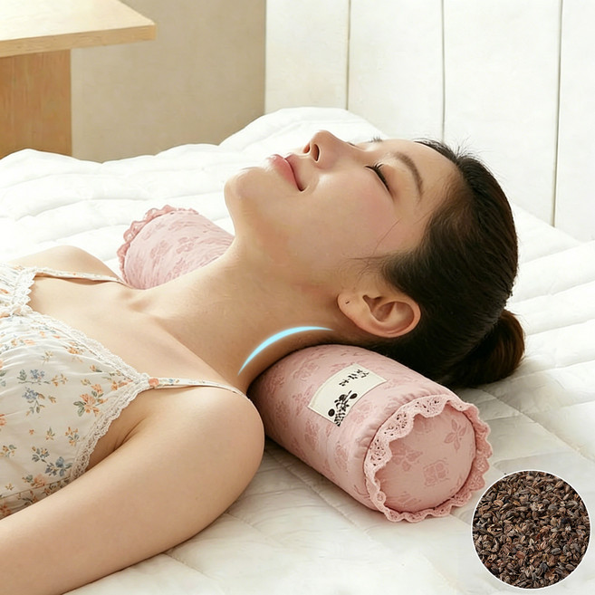 Leesheer 순면 커버 메밀 경추베개 목베개 숙면 통기성 여름용 분리세탁, 1개, 핑크