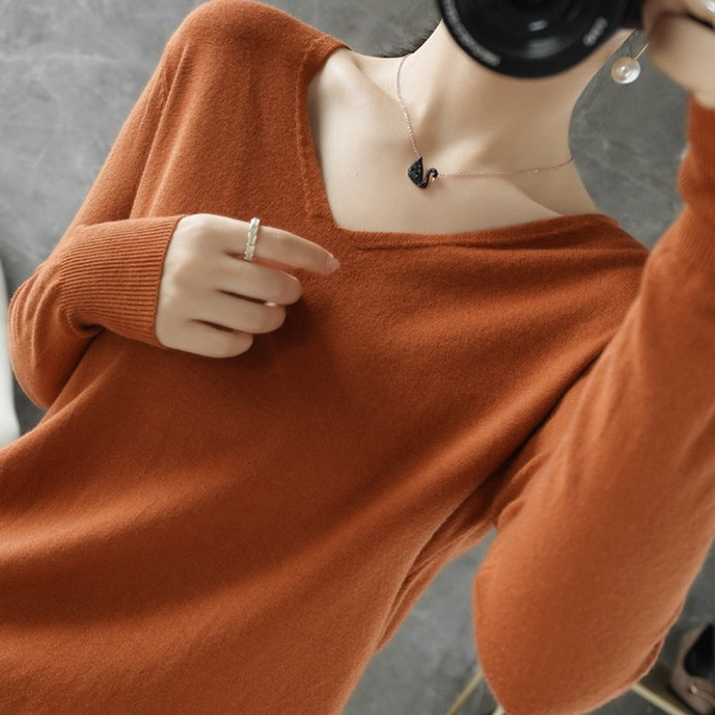 에리페 여성용 기본핏 데일리 브이넥 긴팔 니트