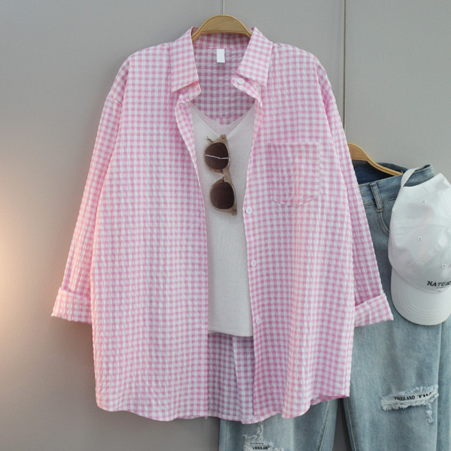 달콩 여성 씨드고방체크오버핏카라셔츠 봄 여름 남방