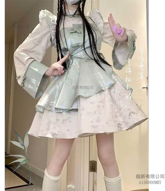 新中式 洛麗塔 洋裝 改良旗袍 Lolita 少女 漢服 OP 連身裙 夏款, M【80-110斤】送吊墜加長袖