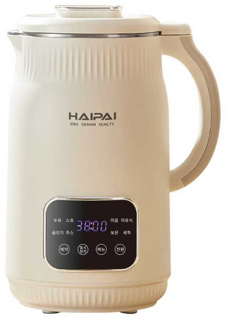HAIPAI 원터치 자동세척 가열 두유제조기 보온 저소음 1L, HP-009B
