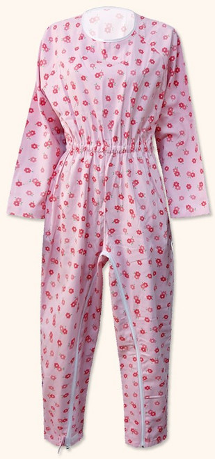 순면 치매복 병원환자복 노인 우주복 요양복 일반지퍼 or 발목잠금지퍼 기능성 사계절 환자우주복 턱받이 증정!!(분홍꽃잎)