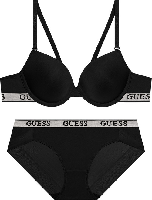 게스언더웨어 에센셜 실버밴딩 블랙 브라 팬티 세트