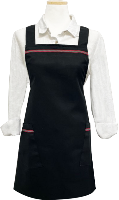 모올글래드 H형 생활방수 앞치마 식당 주방 카페 바리스타 앞치마 로고 자수 나염 가능, X형 엉덩이 덮는 랩형 앞치마(블랙), 1개