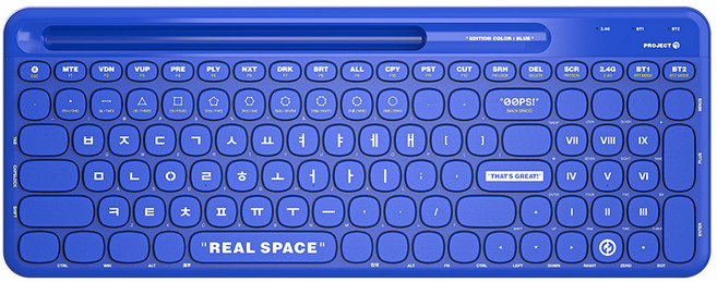 프로젝트R 무선 블루투스 키보드 PJTR 저소음키보드 멀티페어링 멤브레인 레트로, 블루