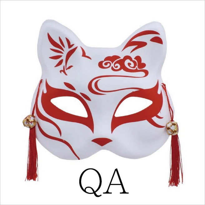 彩繪狐狸面具 萬聖節 尾牙變裝 妖狐面具 動漫 Cosplay 面具 二次元 火影半臉面具, 1個, QA(流蘇與鈴鐺顏色隨機出貨), 白色