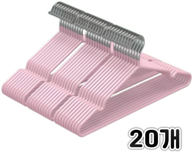 원풍룽 논슬립 성인 어깨뿔방지 철제 옷걸이, 20개, 핑크