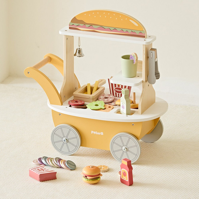 폴라비 원목 햄버거가게 카트, 오렌지 화이트, 1개