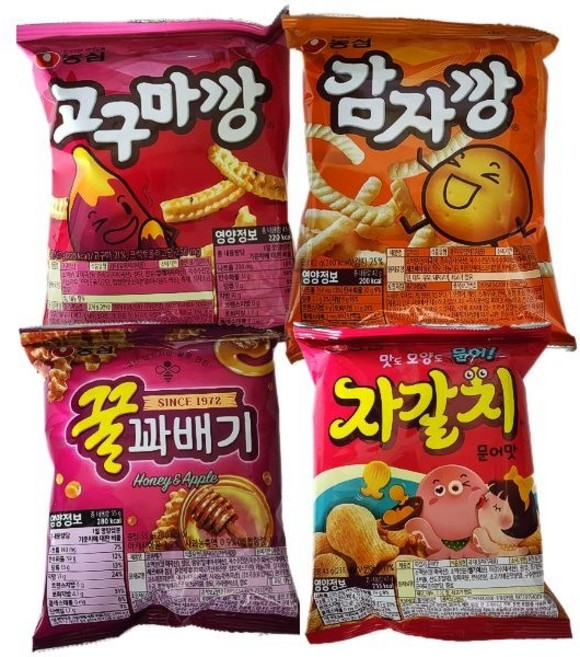 농심 꿀꽈배기 자갈치 감자깡 고구마깡, 1세트, 187g