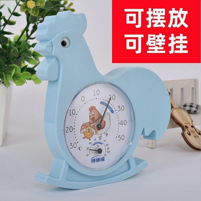 家用高精度室內溫濕度計 兒童卡通款 測量精準, 1個, 免電池  溫濕兩用   行走小鷄 ,亮白色%