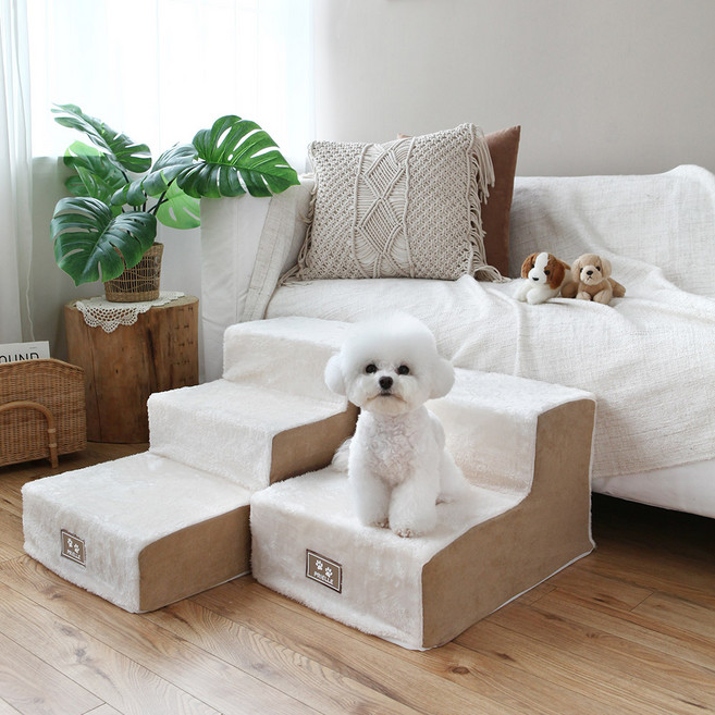 쁘리엘르 퍼피 극세사 강아지 계단 (마블스펀지 포함), 1개, 브라운