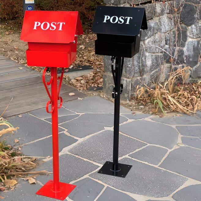 국산 인테리어 전원주택 실외용 철제 네임택 제공 우체통 우편함 120cm, 레드
