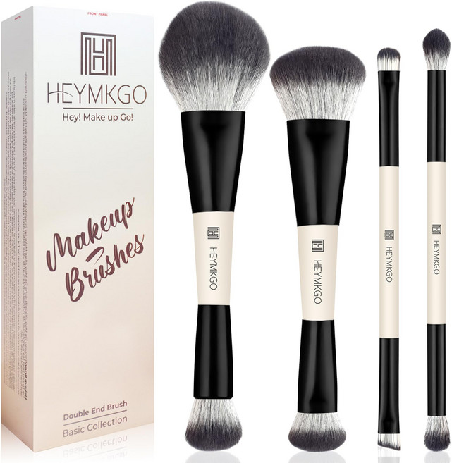 양쪽 끝이 있는 메이크업 브러시 세트, 4개, 검은색