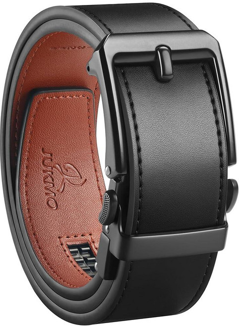 JUKMO 38mm(1.5인치) 남성용 가죽 래칫 벨트 선물 상자 포함 블랙. 127886