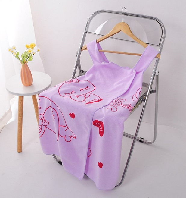 원피스 샤워가운 욕실 타월 여름 목욕 극세사 고급, 퍼플, 1개