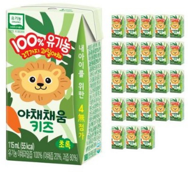야채채움 키즈 초록 115ml, 초록(사과), 28개