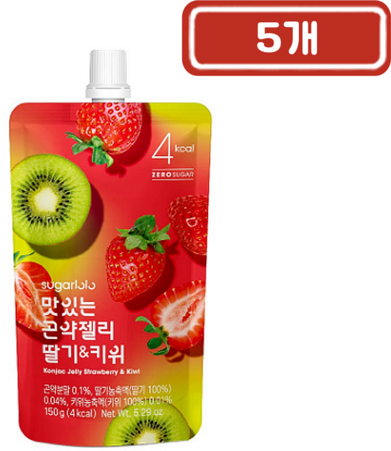 슈가로로 맛있는 곤약젤리 딸기&키위, 150g, 5개
