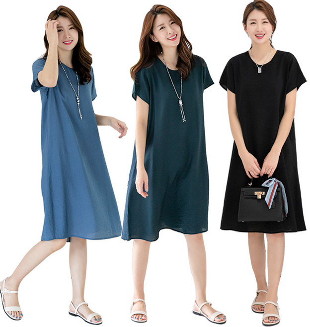 시원한인견 라운드반팔 원피스 6color FREE~빅사이즈