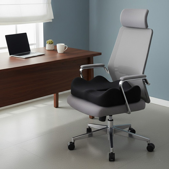 뉴에잇 메모리폼 치질방석 도넛쿠션, 1개, 블랙