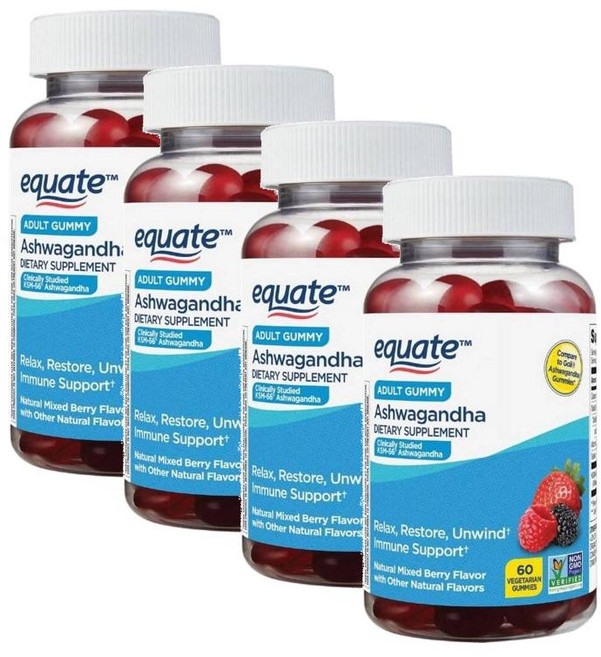 이퀘이트 아슈와간다 성인용 믹스베리맛 구미 젤리 Equate Ashwagandha, 4개, 60정