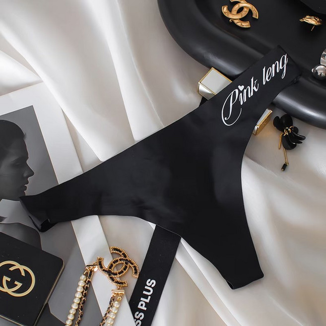 OniWear 字母丁字褲 無痕冰絲內褲, 黑色,M