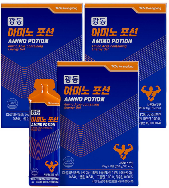 광동 아미노포션 에너지젤 BCAA 아미노산 14포 제로슈가, 3개, 630g