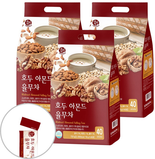 송원 우리차 호두아몬드율무차 40T (봉투형), 18g, 40개입, 3개