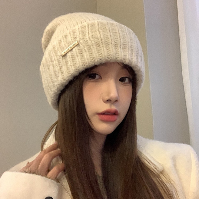 熱銷堆堆帽女 秋冬新款時尚顯臉小大頭圍寬鬆毛綫帽 男女衕款針織保暖冷帽 包頭帽