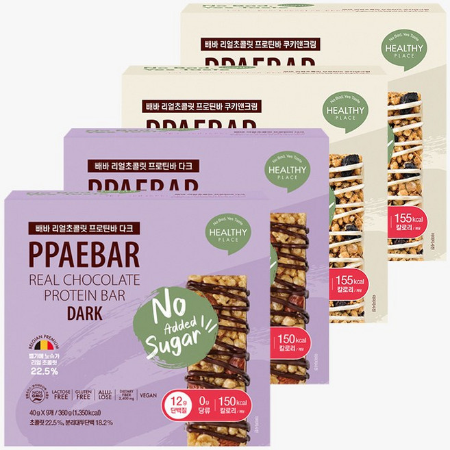 [무가당 설탕X] 빼바 리얼초콜릿 프로틴바 다크 & 쿠키앤크림, 1세트, 1.44kg