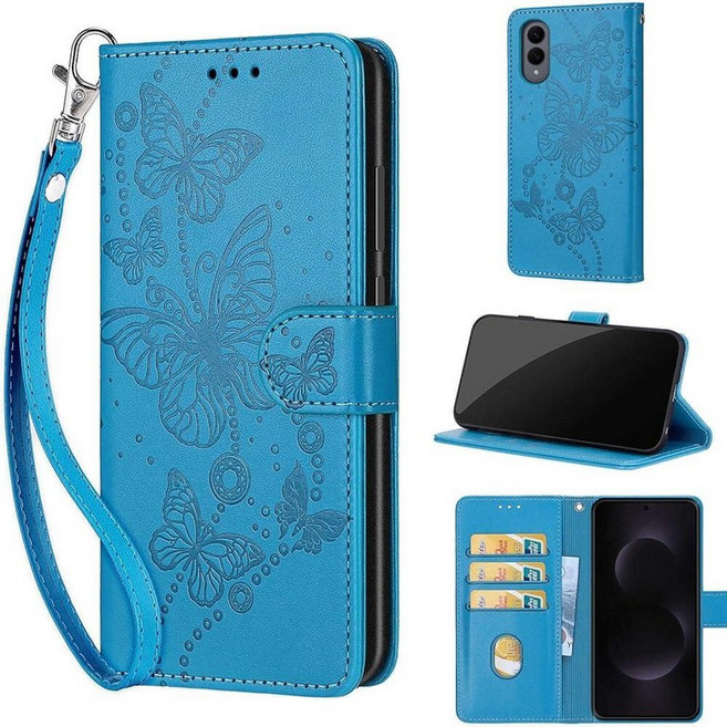 삼성 갤럭시 S25 엣지 5G 케이스 지갑 여성용 플립 폴리오 커버 엠보싱 PU 가죽 스탠드 신용 카드 홀더 슬롯 손목 스트랩 폰 케이스 삼성 S25 엣지 전용 (로즈 골드, 8