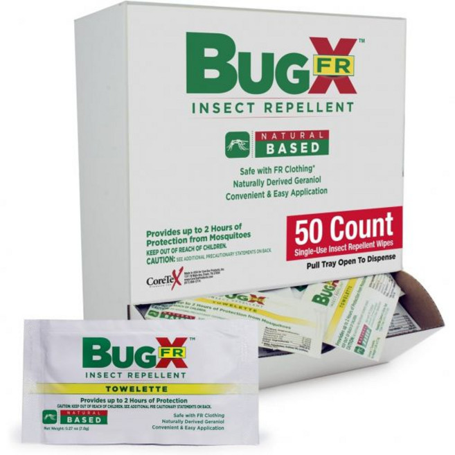 코어텍스 버그 X FR DEET 프리 벌레 퇴치 물티슈 - 25개의 일회용 천연 유래 제라늄 오일 팩 파리 벼룩 및 진드기로부터 보호 여행용 모기 퇴치용 토블렛, 50 Count (Pack of 1), 1개