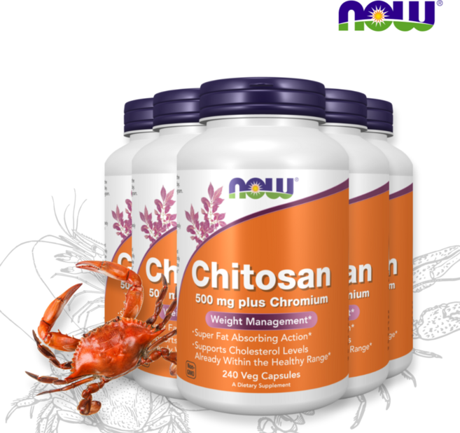 [5세트] 나우푸드 키토산 500mg 식물성 240 캡슐 플러스 크롬 갑각류 껍질 추출, 240정, 5개