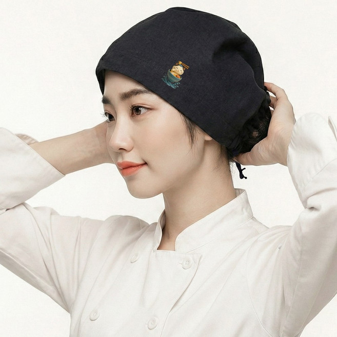 린넨두건 네코 라멘 아트라인 / 주방캡 위생 모자 / 김수미두건