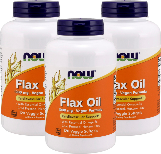NOW Foods 亞麻仁油素食軟膠囊 1000mg, 120顆, 3罐