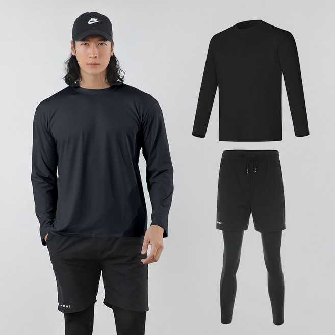 남성 루즈핏 래쉬가드 세트 긴팔 수영복 반바지 레깅스 자외선 차단 비치웨어 상의 하의