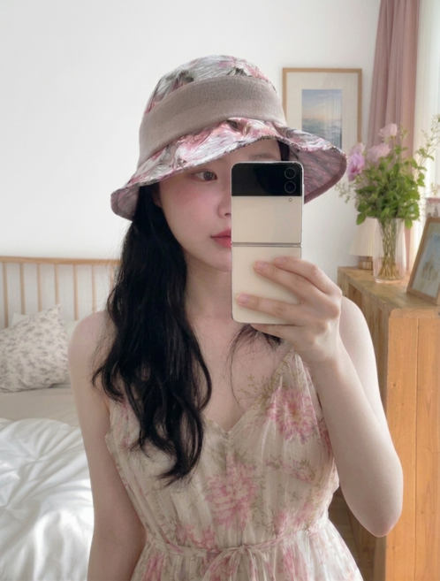 모니모니 자외선차단 중년여성 감성꽃무늬 모자
