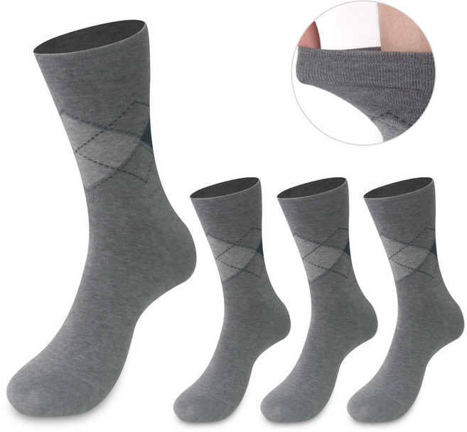 특허 면 100% 남성 종아리 조임없는 무압박 아가일 신사 장목 양말 4켤레 세트