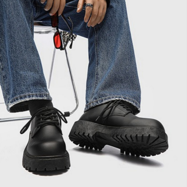 로버 남자구두 더비슈즈 5cm 키높이 발볼넓은 블랙 워커 빅사이즈 290