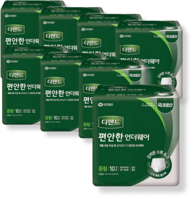 유한킴벌리 디펜드 편안한 팬티형 중형 10매x8팩, 10매, 8개