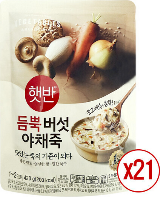 CJ 햇반 비비고 죽 파우치죽 듬뿍버섯야채죽 (), 420g, 1박스